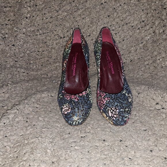 GIULIANO VENANZI Italy-Crackled Nubuck Colorful Florals-Platform-Sz 8-Excellent - Picture 3 of 8
